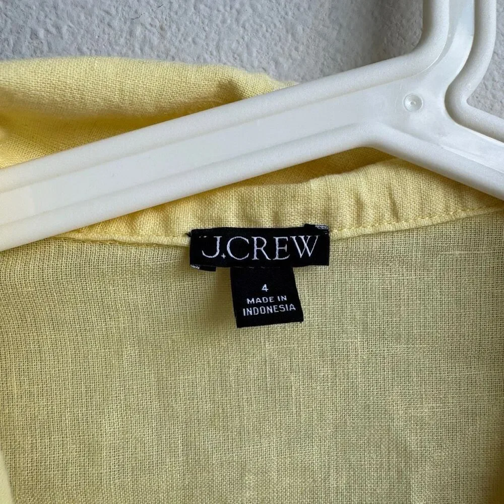 J Crew Camp Collar Featherweight Linen Blend Button Up Shirt US Women's 4 Yellow